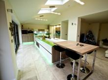 kitchen island with glass worksurfaces